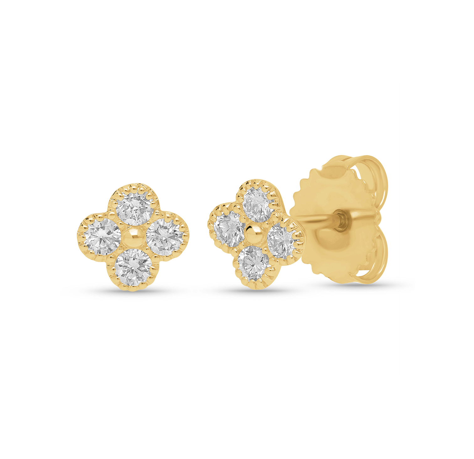 14K Yellow Gold Flower Stud Earrings with Diamonds